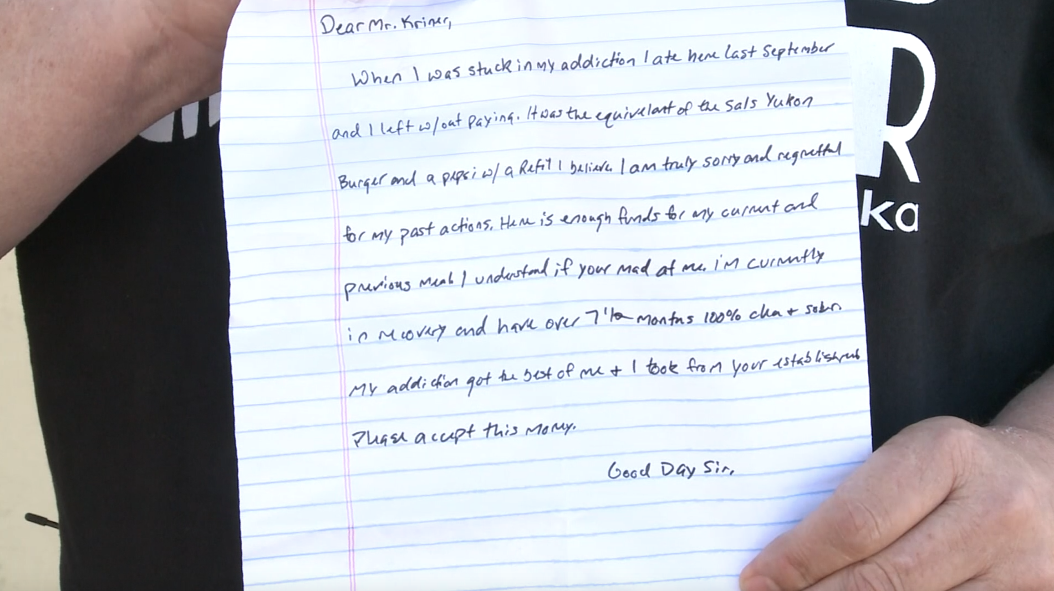 Months after walking out on tab, addict returns to diner to pay bill and leave touching note - Vimarsana News